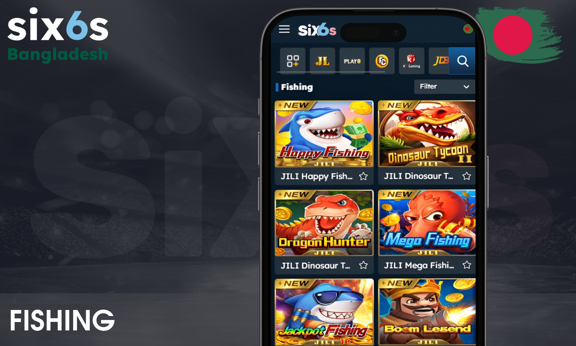 Fishing games section in Six6s