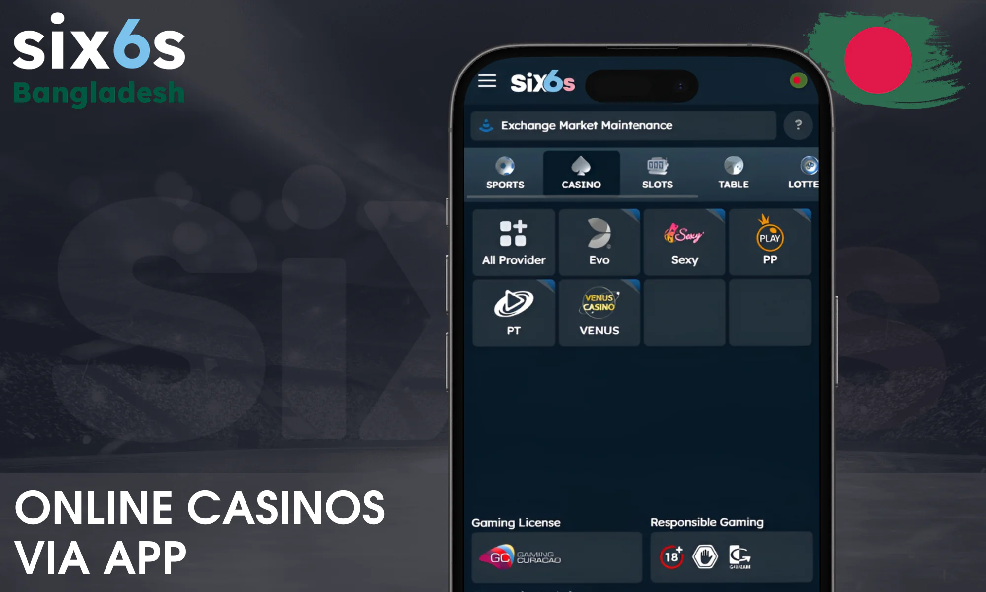 A wide range of slots available at Six6s online casino