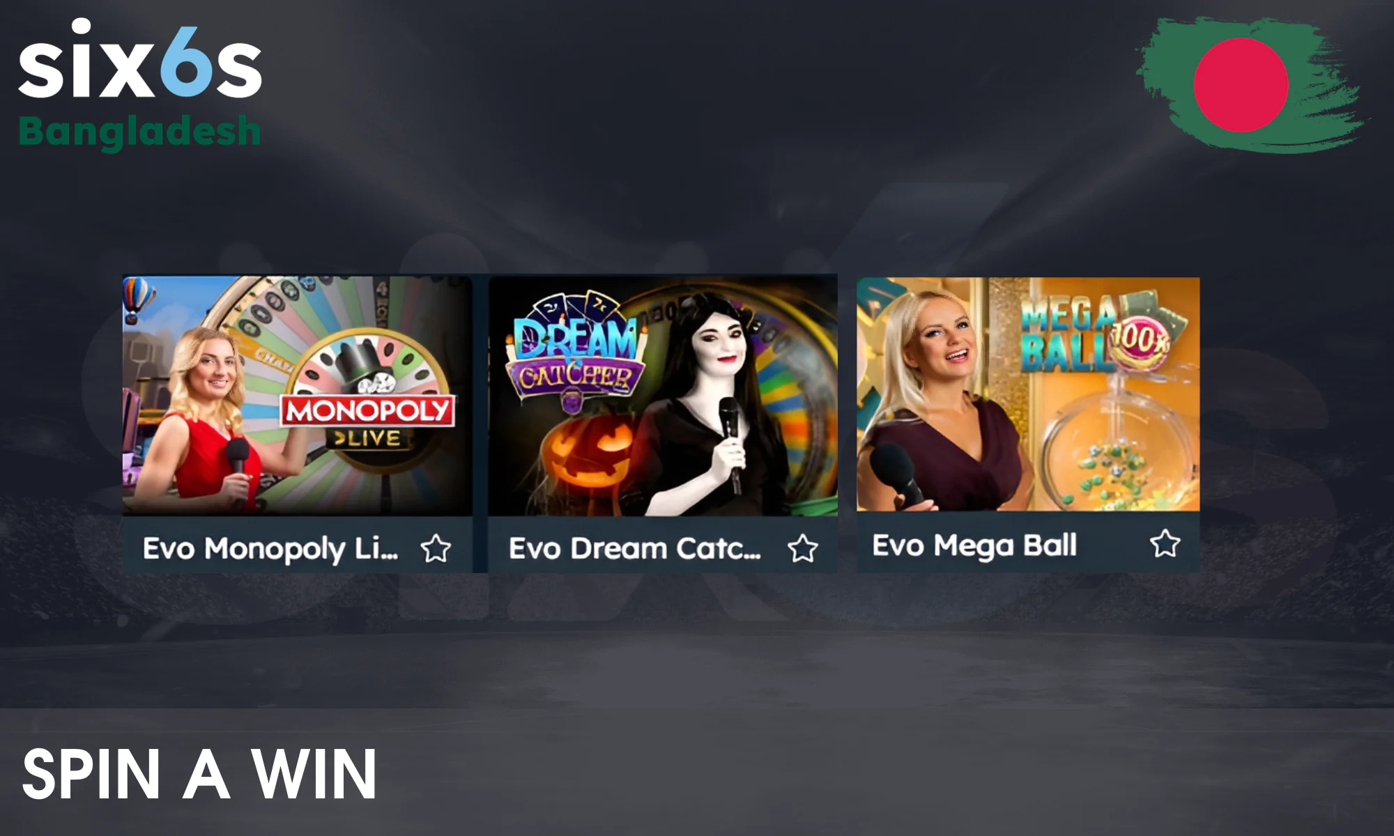 Spin a Win game show at Six6s online casino