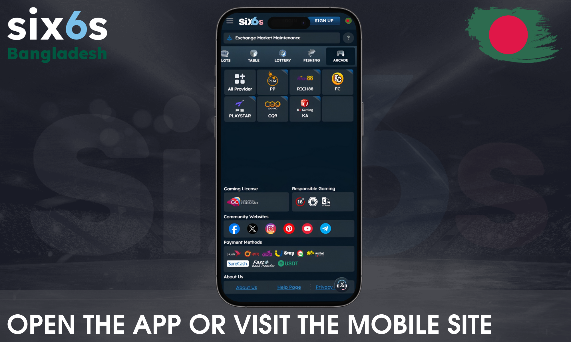 Find the Six6s mobile website or use the app