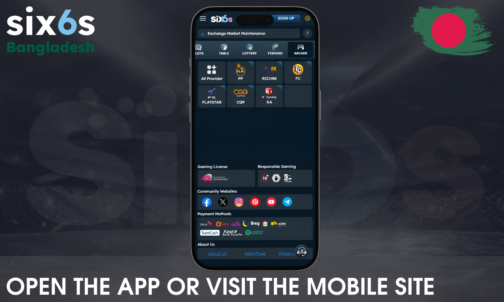 Find the Six6s mobile website or use the app