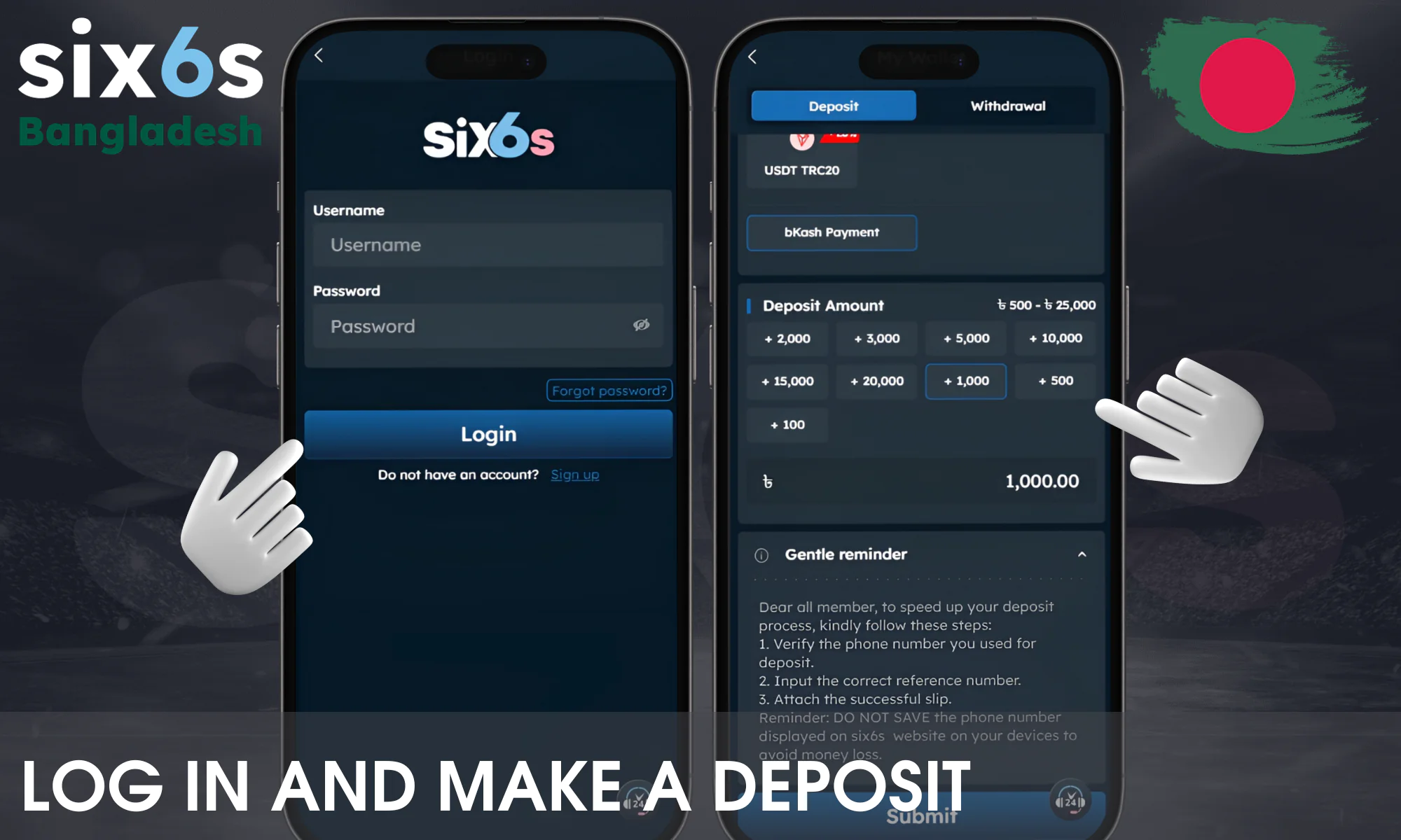 Log in and make a deposit