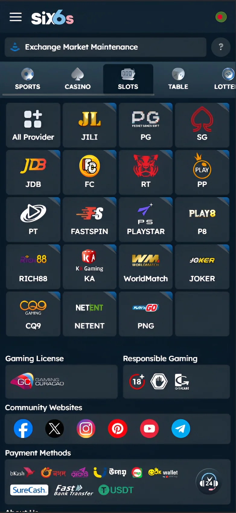 Screenshot of slots