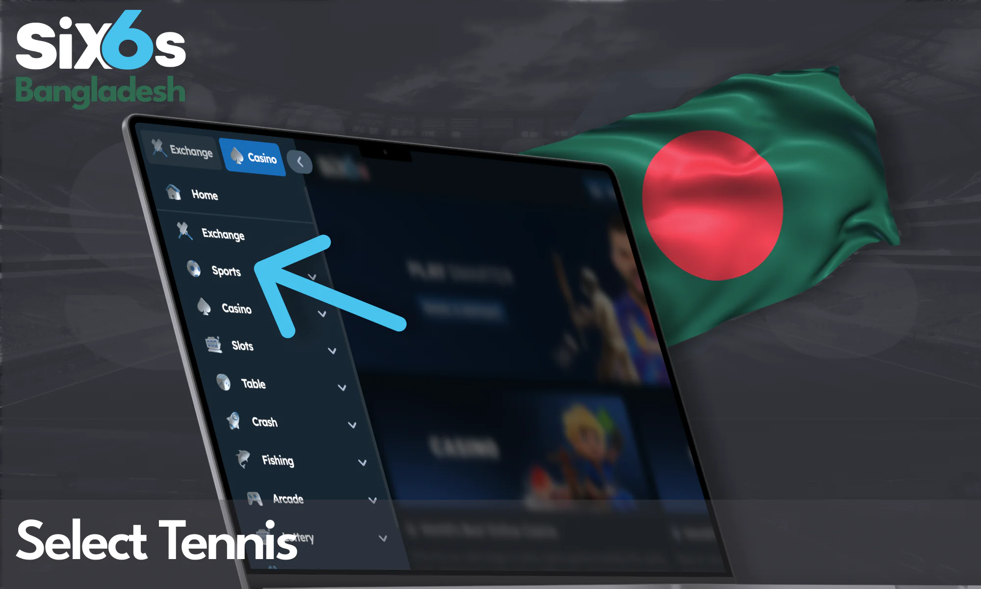 Choose Tennis section at the Six6s Bangladesh menu