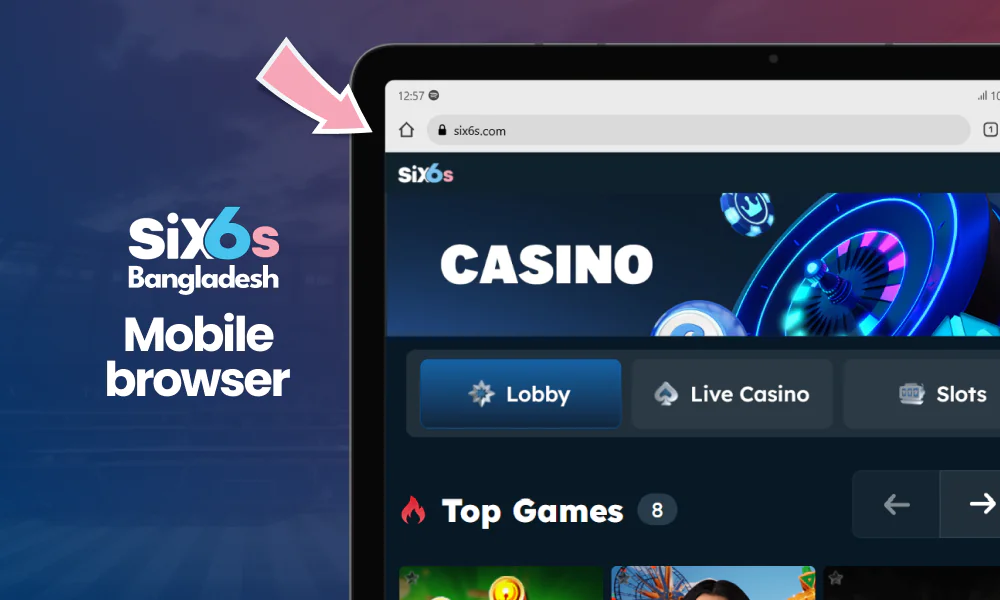 Playing and betting via Six6s mobile version